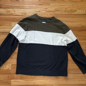 Men's Crewneck Striped Sweater - Olive, White, Black